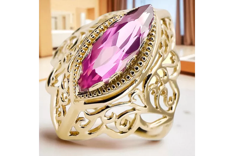 Ametistas 14k geltono aukso Žiedas Vintažinis stilius vrc017y